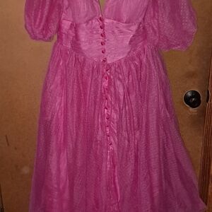 Hot Pink Size 14 Pleat waist sheer mesh midi dress